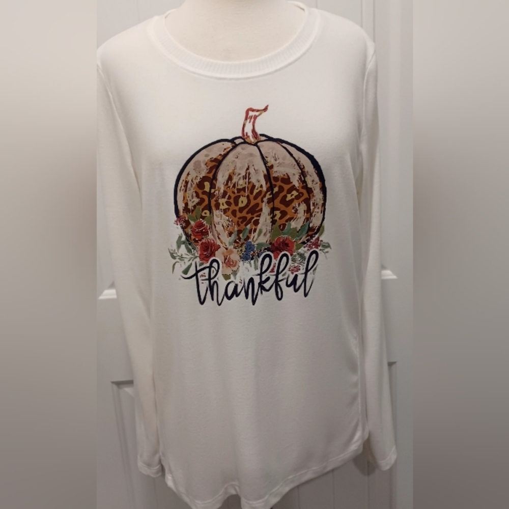 Modern Canvas Ladies Thankful Harvest Graphic Sweater Sz Large #0356